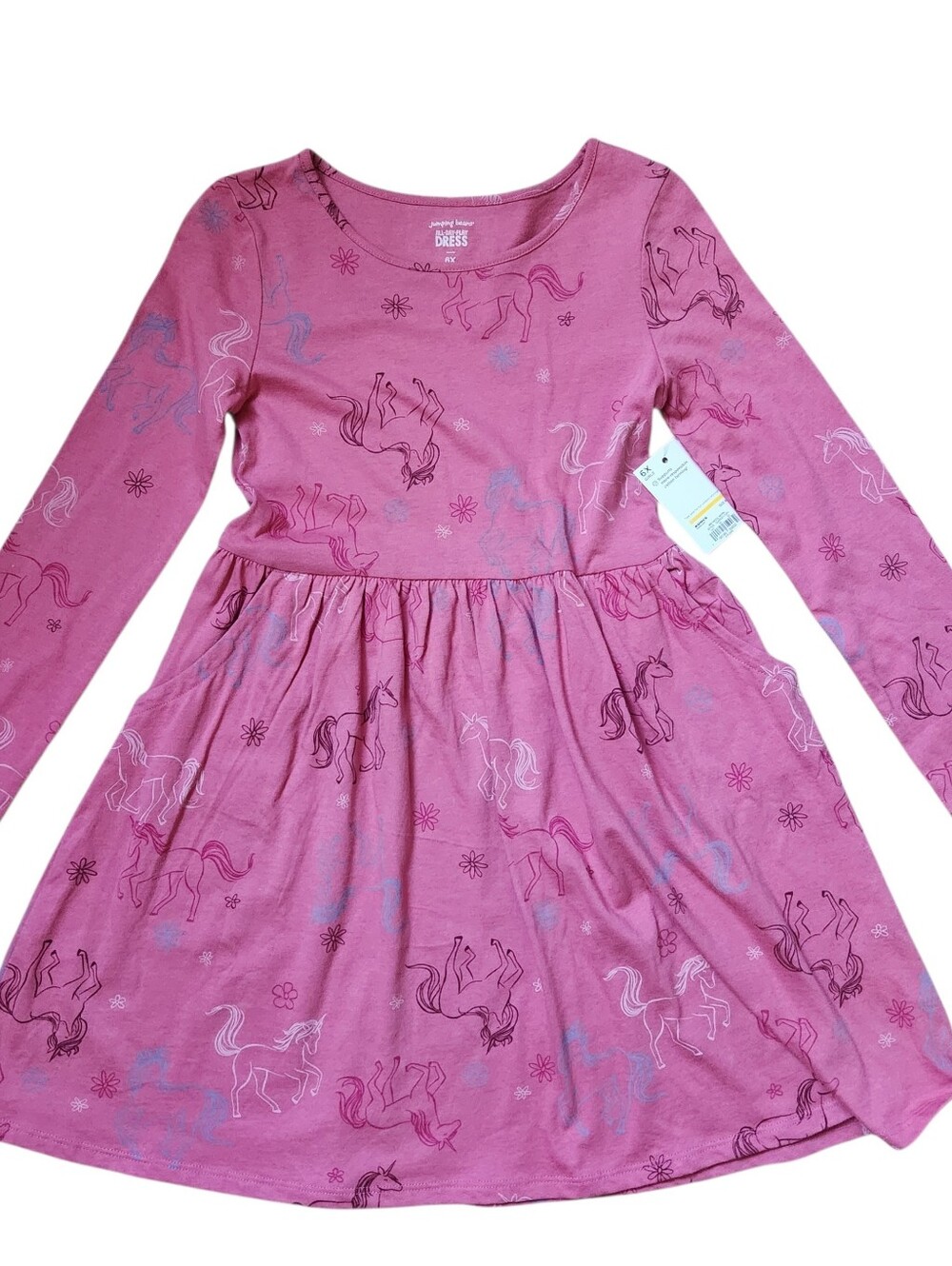 Jumping Beans Girls' Long Sleeve Magical Unicorn Skater Dress Size 6X Pink NWT